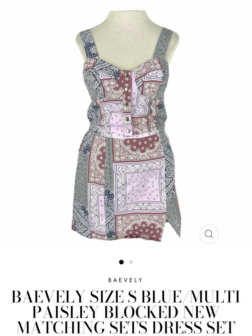 Baevely Pink & Gray Paisley Blocked Skirt Set - Size S